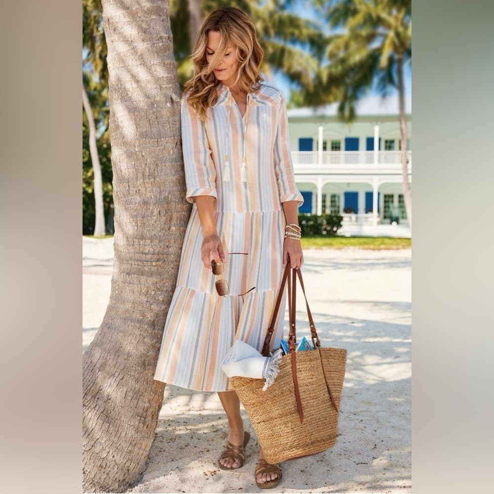Soft Surroundings Laguna Gauze Midi Tiered Dress